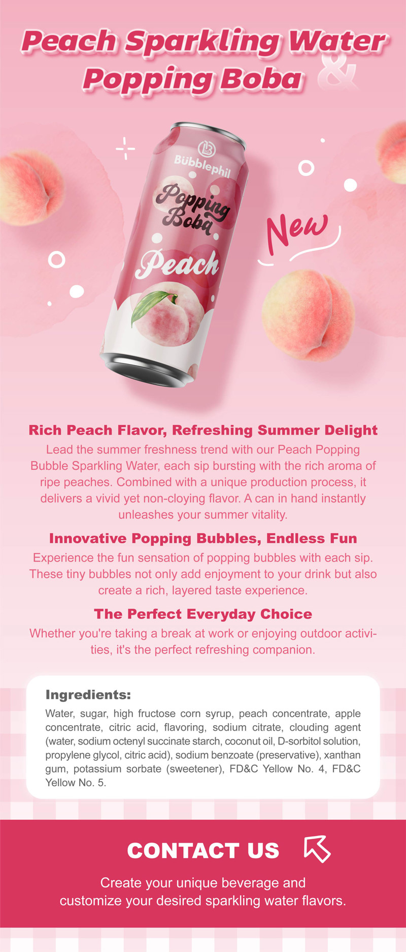 Peach Sparkling Water Popping Boba